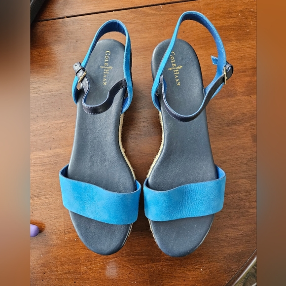 Cole Haan Admiral Platform Espadrille Blue Suede Open toe leather Sandals  10.5 - Picture 2 of 11